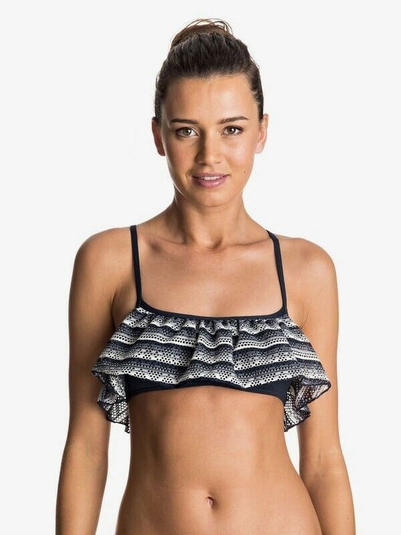 NAVY BLUE Tribal Maze Flutter Bikini Swim Top, US Small