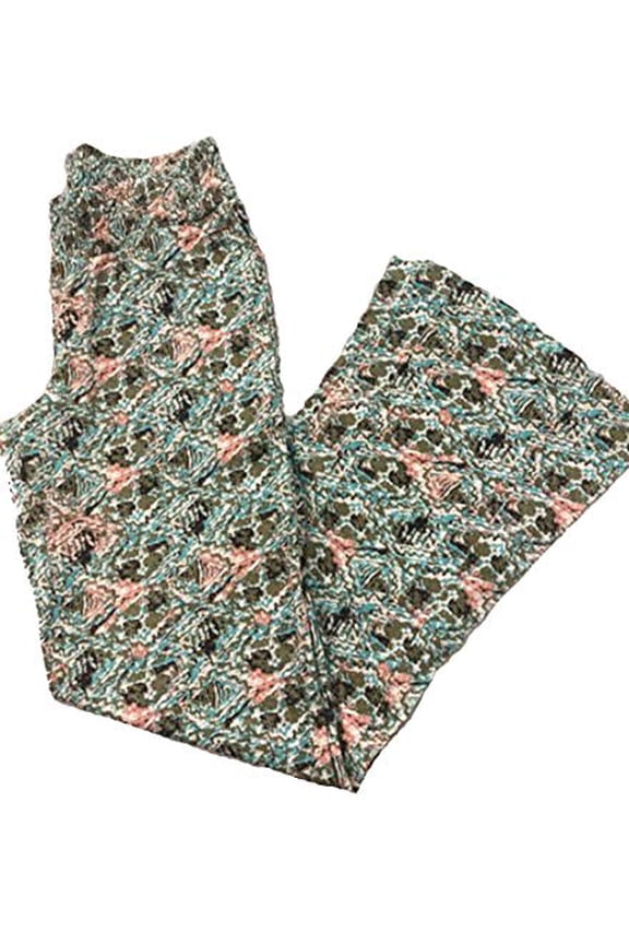 Womens Printed Pull On Casual Pants (Raw Diamond Combo Oil Green, L)
