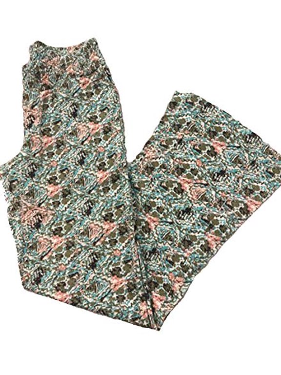Womens Printed Pull On Casual Pants Raw Diamond Combo Oil Green, L)