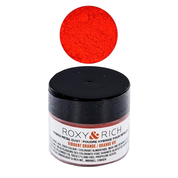 Roxy & Rich Hybrid Petal Dust Powder Food Color 8 Milliliters Volume, Vibrant Orange