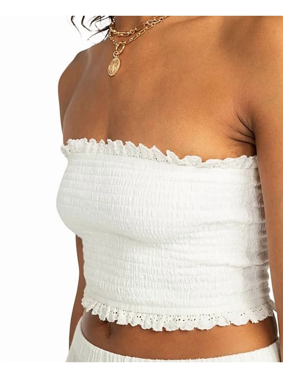 SNOW WHITE Women's Juniors' Warm Waters Smocked Eyelet Crop Top, US Medium