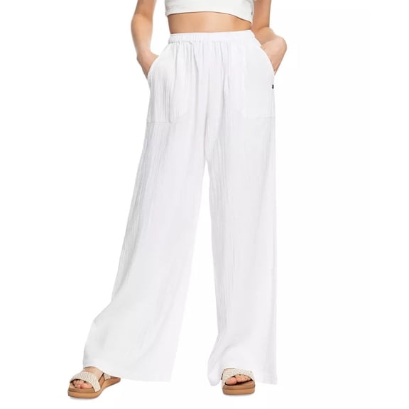 Roxy SNOW WHITE Women's Juniors What A Vibe Cotton Beach Pants, US Large