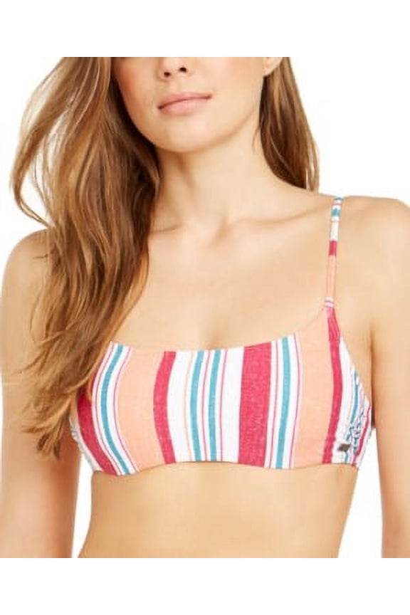 Roxy Womens Underwire Bikini Top Bandeau Bathing Suit Swimsuit Stripes Pink New