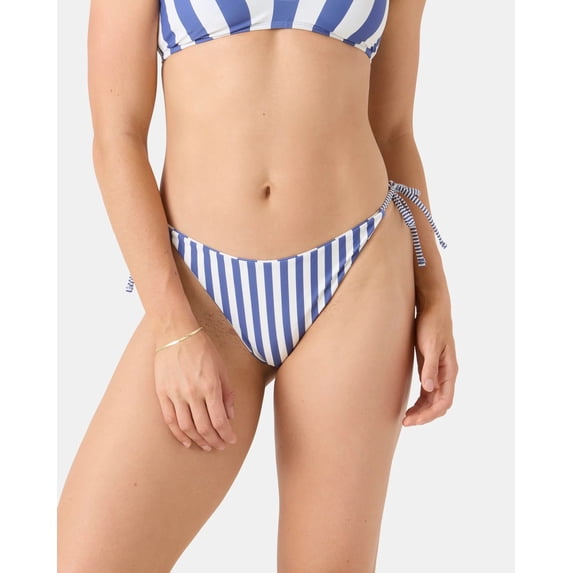 Roxy Stripe Out Reversible Tie Side Cheeky - Size L - Color: Bijou Blue