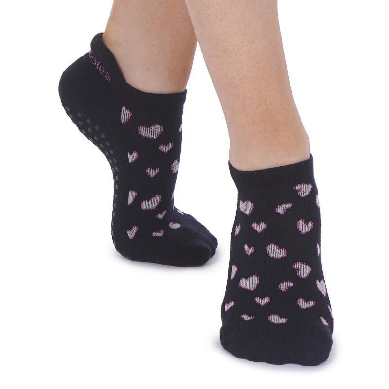 Lucy Tab Back Non Slip Grip Socks for Pilates, Barre, Yoga, Dance, Workout  in Black/White Polka Dots 