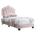 thumbnail image 1 of Roxy Twin Bed-Pink Wool Upholstery-LED Lighting-Padded Headboard, 1 of 5