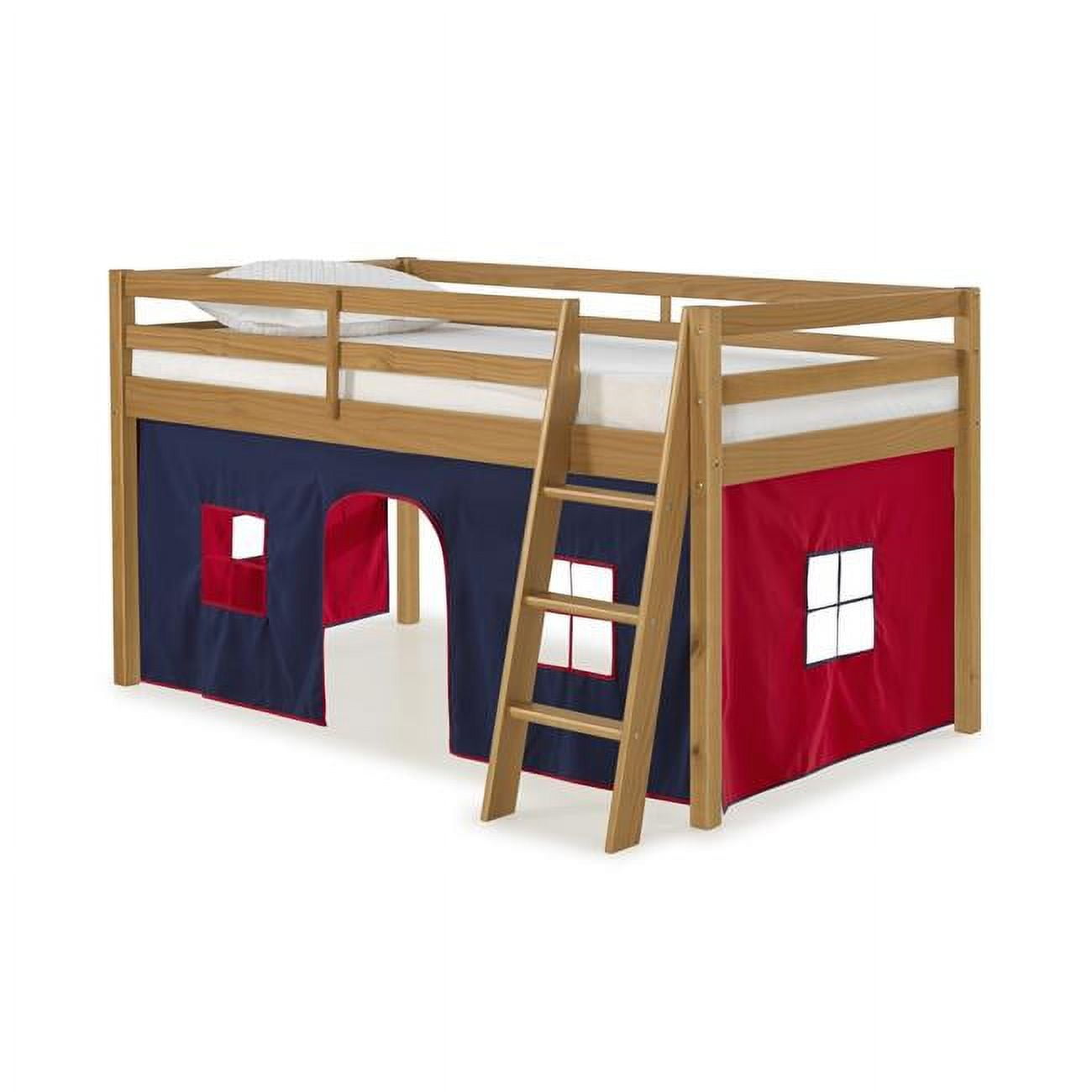 Roxy Twin Wood Loft Bed with Blue and Red Tent