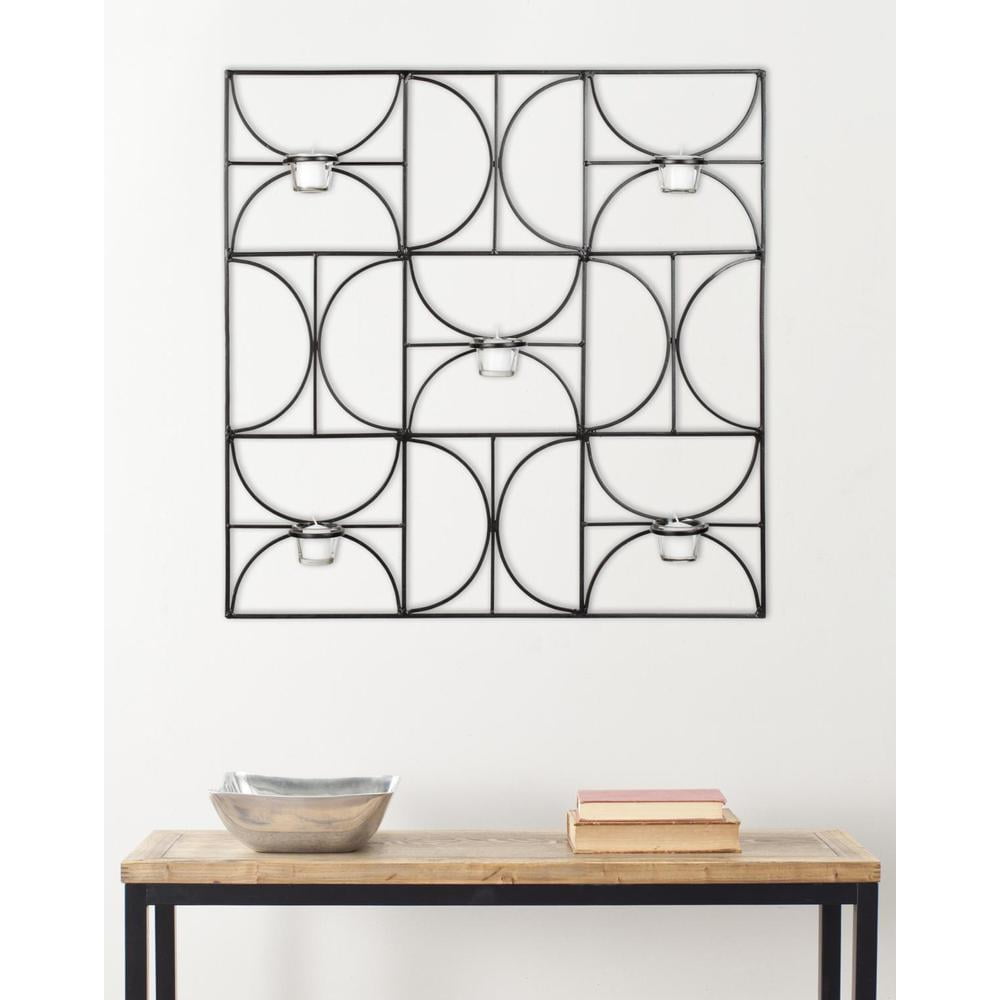 Black Geometric Iron Wall Sconce with Glass Votive Holders