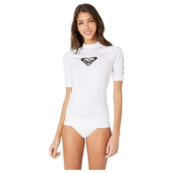 Roxy WHITE Short-Sleeve Logo Rash Guard, US X-Small