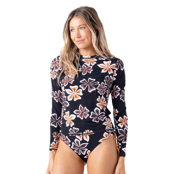 Roxy Women'S Long Sleeve Rashguard – Upf 50+ Sun Protection, Quick-Dry Swim Shirt, Brown Black, Large