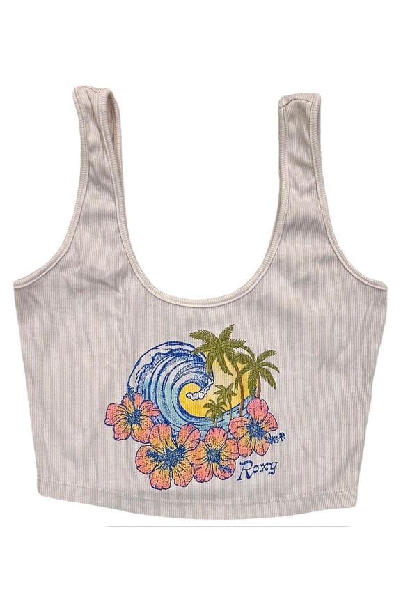 Women's Always Salty Cropped Ribbed Tank Top Tee T-Shirt (X-Large, Beige)