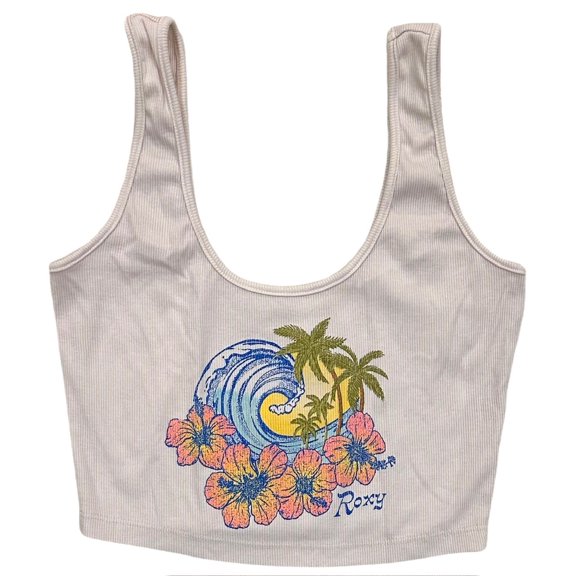 Roxy Women's Always Salty Cropped Ribbed Tank Top Tee T-Shirt (XX-Large, Beige)