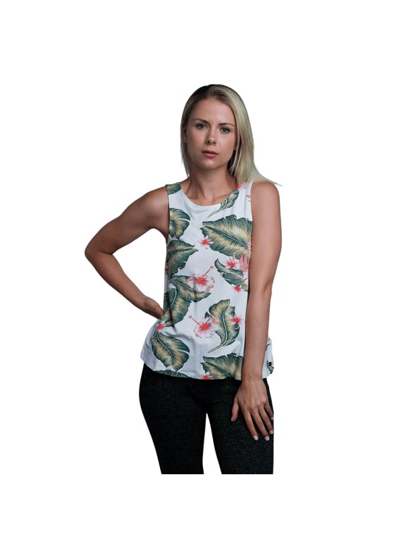 Women's Floral White With Knit Back Sleeveless Tank Top