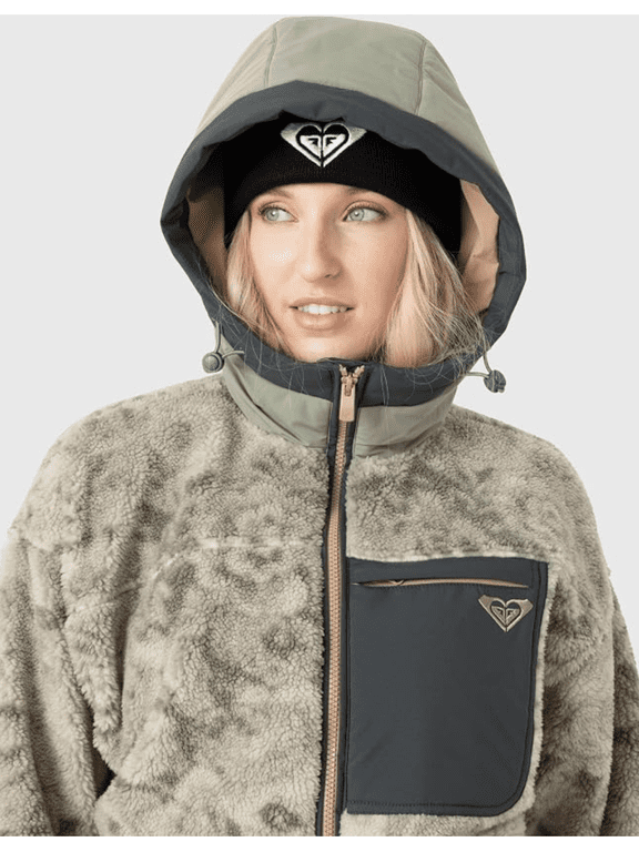 Women's Full Zip Hooded Sherpa Jacket Oversized Fit, Fully Lined, Adjustable Hem, Zipper Pockets
