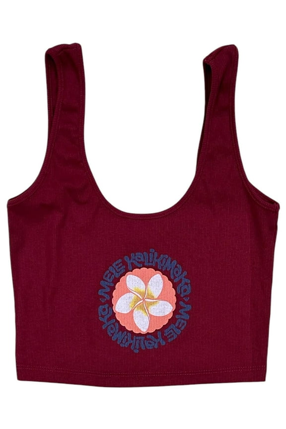 Women's Mele Script Cropped Ribbed Tank Top Tee T-Shirt (Small, Burgundy)