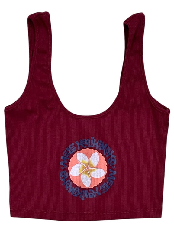 Women's Mele Script Cropped Ribbed Tank Top Tee T-Shirt (Small, Burgundy)