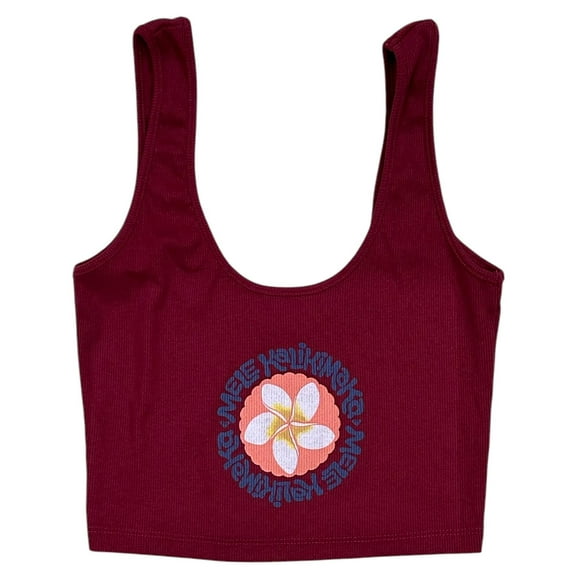 Roxy Women's Mele Script Cropped Ribbed Tank Top Tee T-Shirt (X-Small, Burgundy)