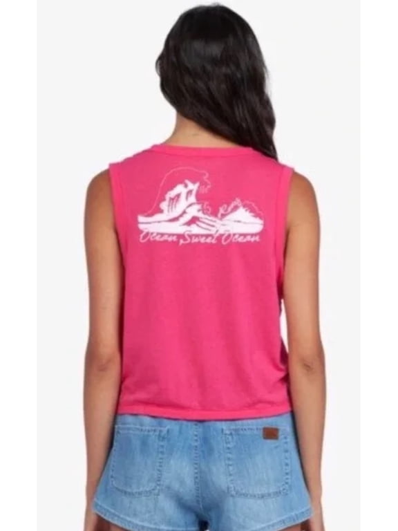Women's Ocean Sweet Deep V-Neck Cropped Tee T-Shirt Tank Top in Hot Pink (Medium, Hot Pink)
