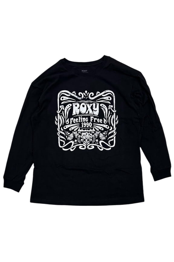 Women's Oversized T-Shirt Feeling Free Long Sleeve Heavyweight Boyfriend Tee (Large, Black)