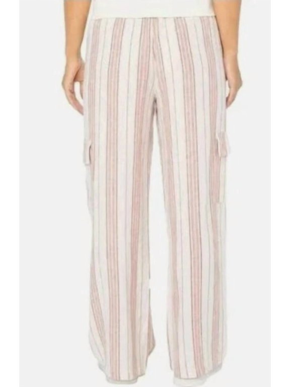 Women's Pink Stripe Linen Blend Cargo Pants, XL