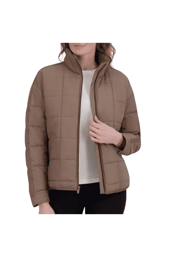 Women's Puffer Quilted Jacket, Brown, XL