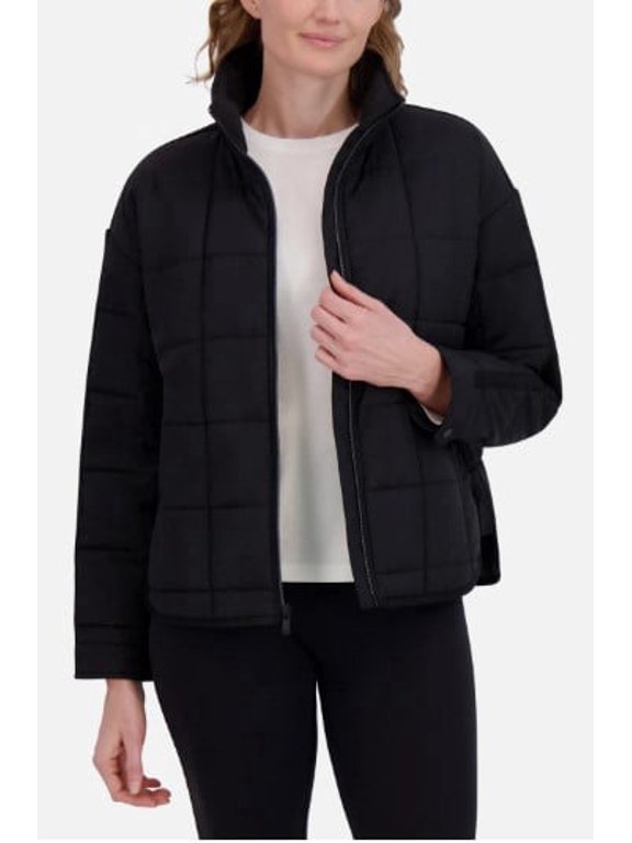 Women's Quilted Puffer Jacket, Black, Size L