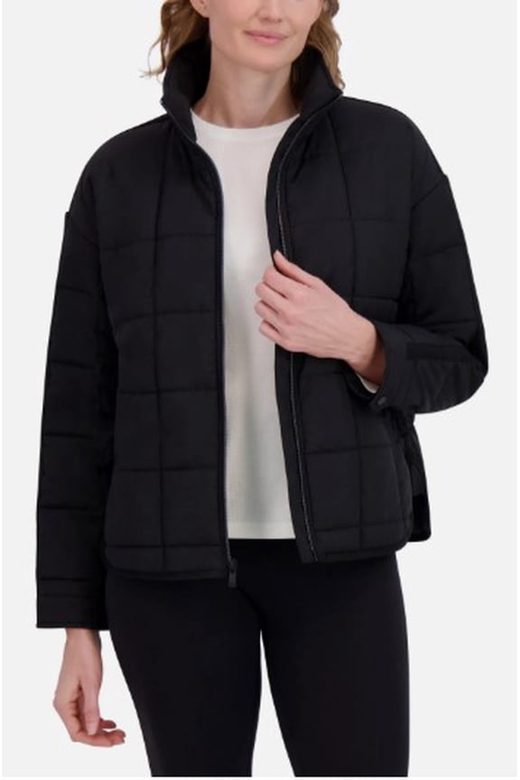 Women's Quilted Puffer Jacket, Black, Size L