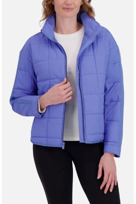 Womens Quilted Puffer Jacket, Full Zip, Blue, Size Medium