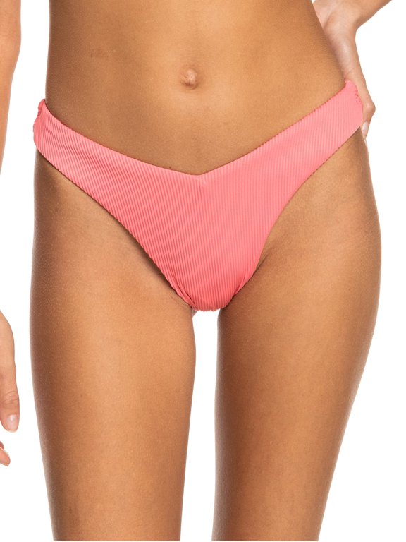 Women's Ribbed Love Cheeky Mini High Leg Bikini Bottom, Tea Rose, L