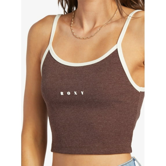 Roxy Women's Roxify Embroidered Logo Cropped Ribbed Tank Top Tee T-Shirt (X-Small, Chocolate)