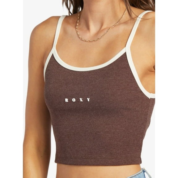 Roxy Women's Roxify Embroidered Logo Cropped Ribbed Tank Top Tee T-Shirt (X-Small, Chocolate)