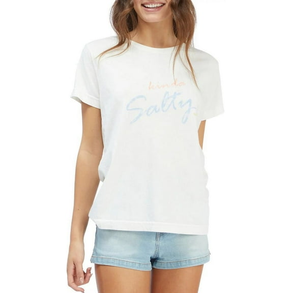 Roxy Women's Salty Script Oversized Relaxed Loose Fit Tee T-Shirt (Small, Snow White)
