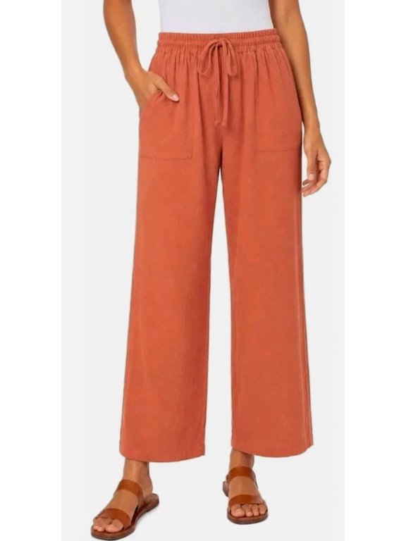 Women's Small Linen Blend Crop Pants, Rust