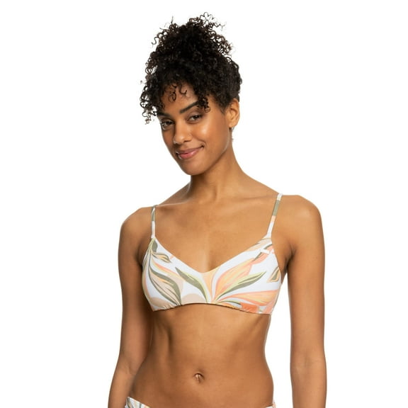 Roxy Women's Standard Beach Classics Athletic Bikini Top, Bright White Subtly Salty Flat 231, XXL