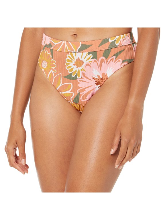 Women's Standard Ribbed Love The Shorey Bikini Bottom, Toasted NUT Bloom Boogie S, XS