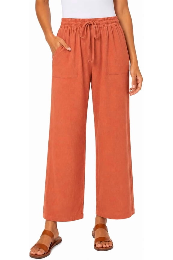 Women's Striped Linen Blend Pull On Crop Pant | Red, Medium