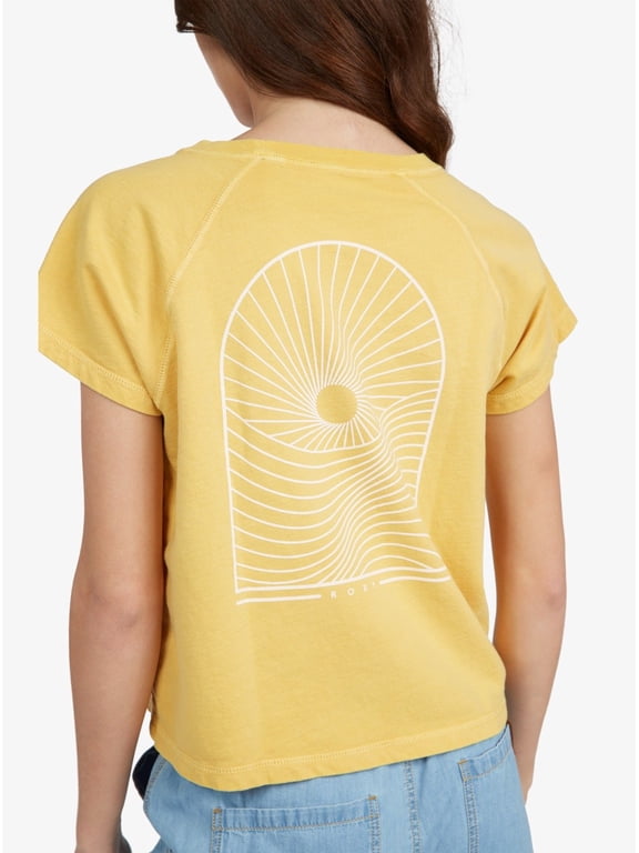 Women's Sun Lines Oversized Relaxed Fit Boyfriend Tee T-Shirt in Mustard (Large, Mustared)