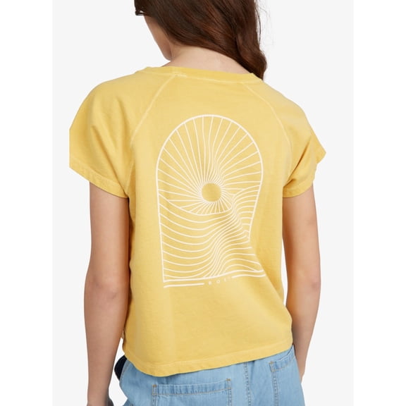 Roxy Women's Sun Lines Oversized Relaxed Fit Boyfriend Tee T-Shirt in Mustard (X-Small, Mustared)