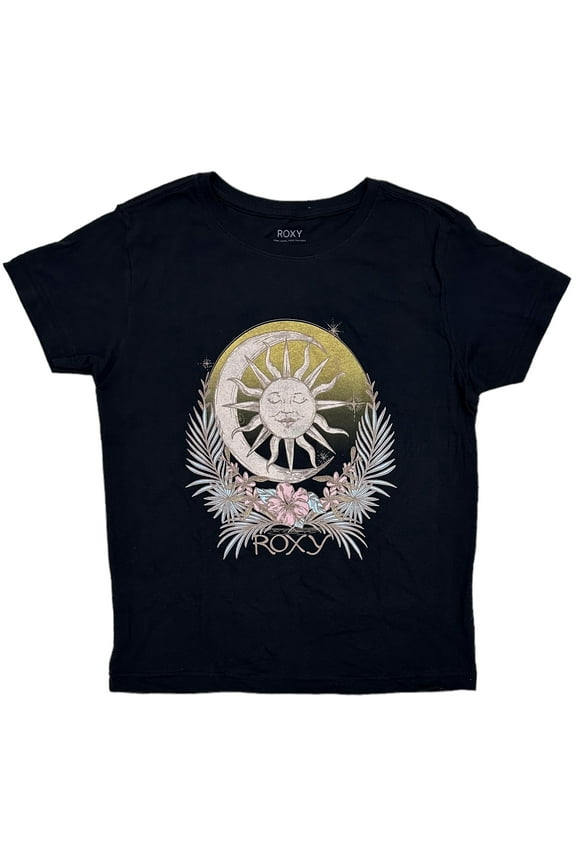 Women's Sun and Moon Graphic Tee T-Shirt (X-Small, Black)