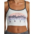 thumbnail image 1 of Roxy Women's Sunset Palm Distressed Graphic Cropped Ribbed Tank Top Tee T-Shirt (XX-Large, Snow White), 1 of 5