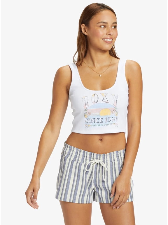 Women's Sunset to Sunset Dive Cropped Ribbed Tank Top Tee T-Shirt (Large, White)