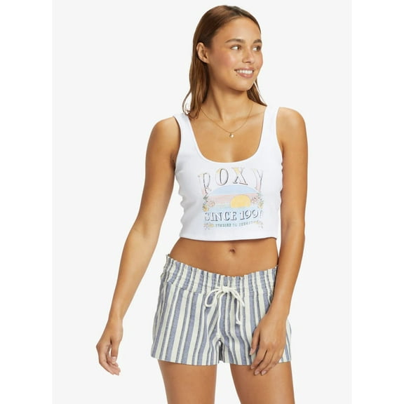 Roxy Women's Sunset to Sunset Dive Cropped Ribbed Tank Top Tee T-Shirt (X-Small, White)