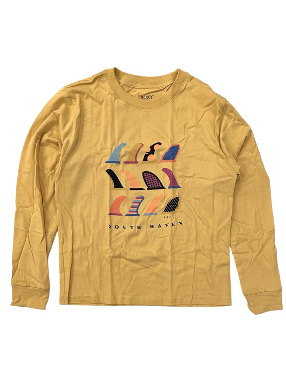 Women's Surf Fin South Haven Vintage Wash Long Sleeve Tee T-Shirt (Small, Mustard Vintage Wash)
