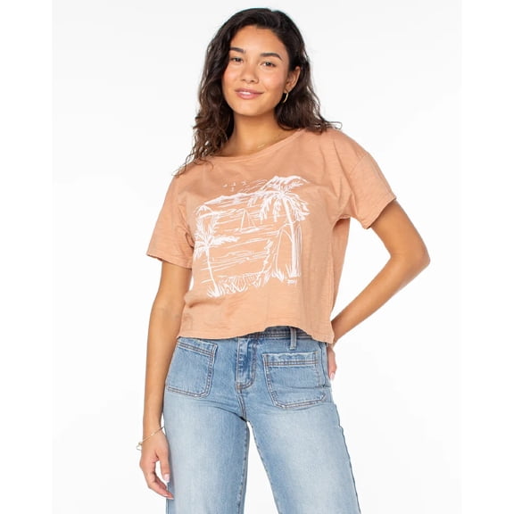 Roxy Women's T-Shirt Beach Sketch Cotton Jersey Slub Short Sleeve Tee Top (Small, Burnt Peach)