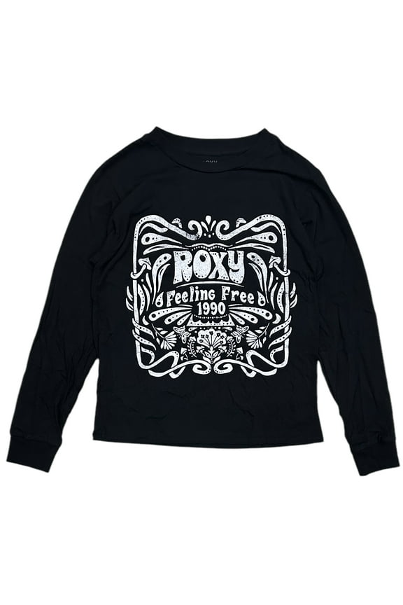 Women's T-Shirt Feeling Free Long Sleeve Crewneck Tee (X-Small, Black)