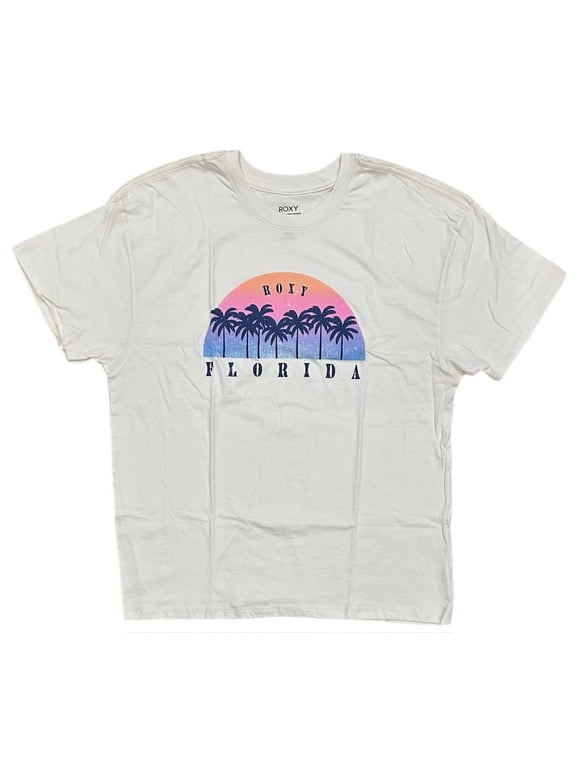 Women's T-Shirt Sunset Palms Florida Oversized Relaxed Fit Tee (Medium, Ivory)