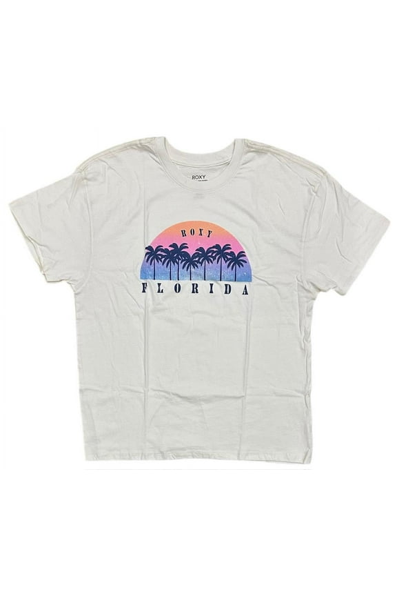 Women's T-Shirt Sunset Palms Florida Oversized Relaxed Fit Tee (Medium, Ivory)