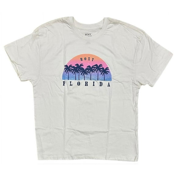 Roxy Women's T-Shirt Sunset Palms Florida Oversized Relaxed Fit Tee (X-Small, Ivory)
