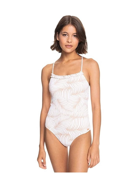 Women's White/Beige Palm Tree Dreams One Piece M NWT