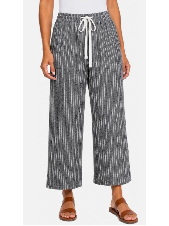 Women's XL Stripe Linen Blend Crop Pant, Black XL